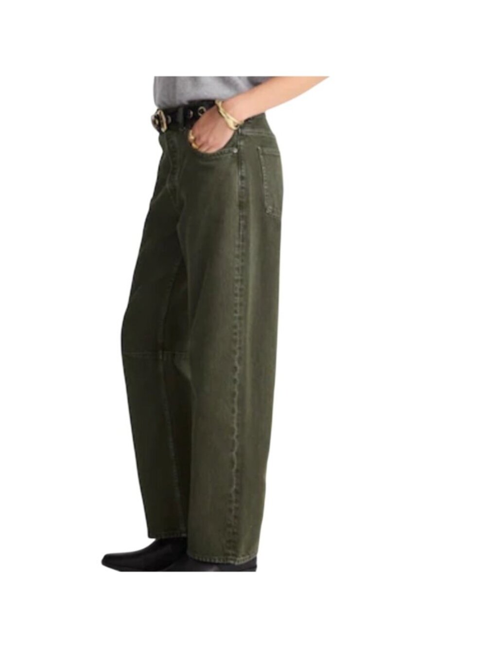 Madewell The Darted Barrel-Leg Jean Mossy Umber Oversized Fit Articulated Knee